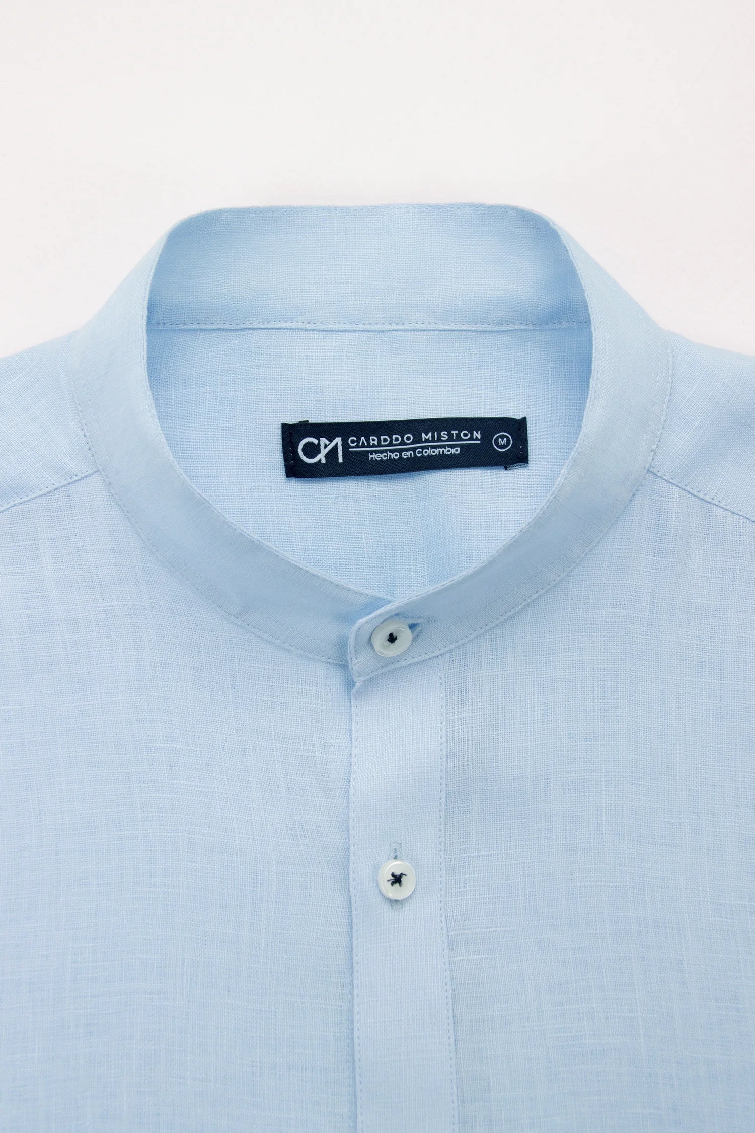 Camisa Cuello Mao Lino Azul Bebé